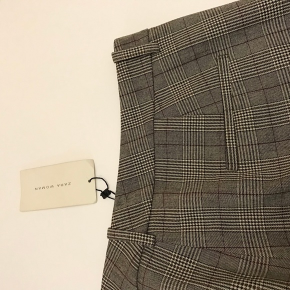 NWT Zara Woman Chino Fit Glen Plaid Checkered Pants Waist 36 - Picture 7 of 14